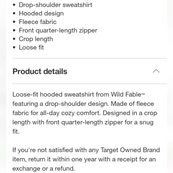 Wild Fable Cropped Oversized Hoodie With Balloon Sleeves 1/4 Zip Soft Fleece - Picture 5 of 6